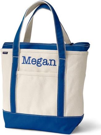Lands End Zip Top Canvas Tote Bag in Natural/beacon Blue at Nordstrom, Size X-Large
