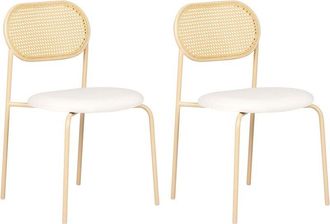 Beliani Beliani - Conjunto De 2 Sillas De Comedor Retro Asiento De Tela Estructura Met&aacute;lica Efecto Madera Trenza Vienesa Madera Clara Adaver