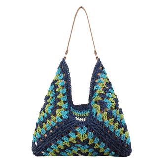 Generic Straw Bag - Large Capacity Bohemian Straw Colored Pouch - Handheld Woven Bag,for Home Daily Offices Dating Outdoor Travel Work Walking Shopping Commut