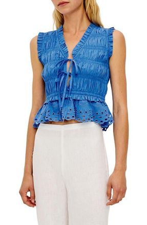 Rails Martine Eyelet Smocked Ruffle Cotton Crop Top in Harbor Blue at Nordstrom, Size Xx-Large