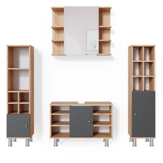 Vicco Conjunto De Muebles De Ba&ntilde;o Fynn, Roble Dorado, 4 Piezas