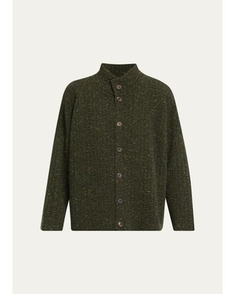 Eskandar 3/4 Width High Neck Cardigan - Mid Length