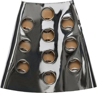 Prada Gonna midi in pelle con effetto metallizzato - Argento