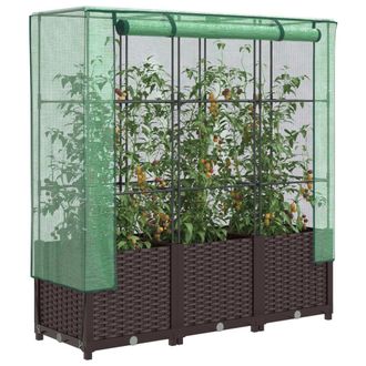 Berkfield Home Raised Bed with Greenhouse Cover Rattan Look 120x40x138 cm in Brown | Size: 120 x 40 x 138 cm