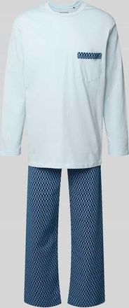 Schiesser Pyjama mit klassischer Brusttasche und Rundhalsausschnitt in Hellblau, Gr&ouml;&szlig;e 48