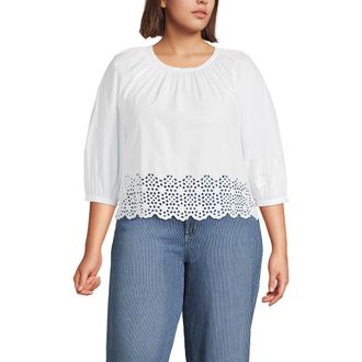 Lands End Gathered Eyelet Top in White at Nordstrom, Size 1X