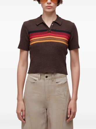 Osklen stripe-detail polo top - women - Fabric - P - Brown