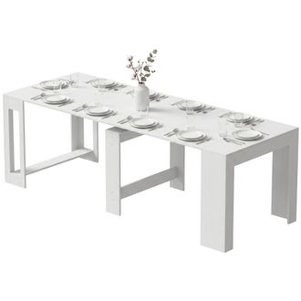 HOMCOM Homcom Tavolo Da Pranzo Estensibile Per 10 Persone, Bianco