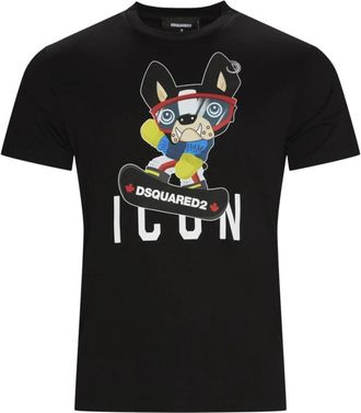 Dsquared2 Grafisch Bedruikt T-shirt met Korte Mouwen - Heren - T-shirts - Zwart - S - Katoen - Tops