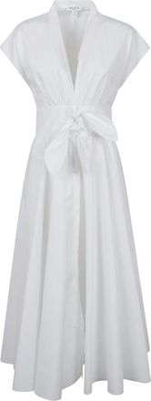 Alaia Kleedjes, Dames, Wit, S, Katoen, Gekreukelde midi-jurk met strikdetail