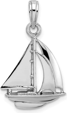 Diamond2Deal 10K White Gold Polished Sailboat Charm Pendant