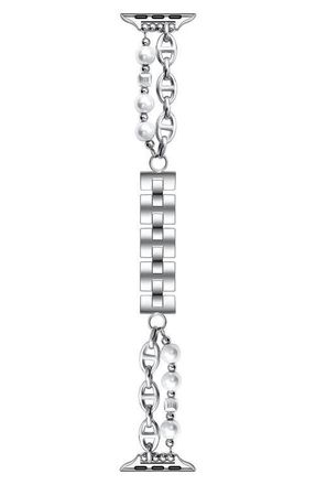 Posh Tech Luna Imitation Pearl Apple Watch Watchband, 42mm in Silver at Nordstrom, Size 42 Mm
