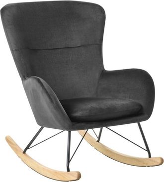 Beliani Silla Mecedora De Terciopelo Negro Patas De Metal Balancines Moderno Glamour Tradicional Ellan