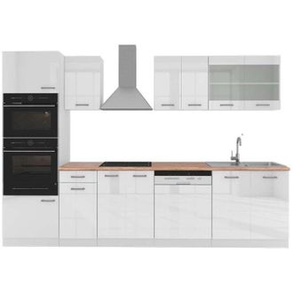 Vicco Mueble De Cocina R-line, Blanco Alto Brillo/blanco, 300 Cm Con Armario Alto, Et Roble, Vicco