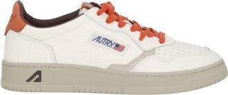 Autry White Grey Suede Orange Accents Low-Top Sneakers