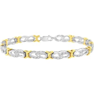 House of Brilliance 10k Yellow Gold Plated Silver 1/4 cttw Diamond Infinity and X Link Bracelet at Nordstrom