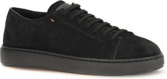 Santoni Mens Black Calf Leather Bos Taurus Low Top Sneakers