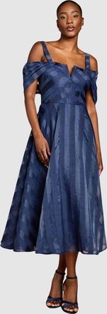 Coast Organza Bardot Midi Dress in Navy at Nordstrom, Size 4