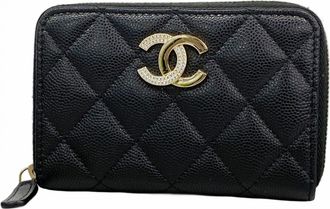 Chanel Black Champagne Champagne Gold Grained Calfskin Coin Purse/Coin Case (Pre-Owned)