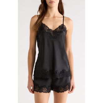 Open Edit Lace Trim Satin Short Pajamas in Black at Nordstrom, Size X-Large