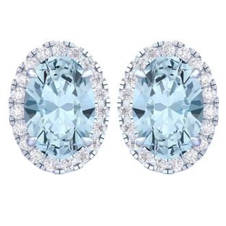 Diamond2Deal 14k White Gold Vivid Blue Oval Cut 4.60 Ct Lab-Grown Diamond Halo Stud Earrings