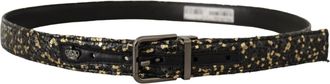 Dolce & Gabbana Mens Gold Black Two-Toned Leather Chrome Buckle Belt