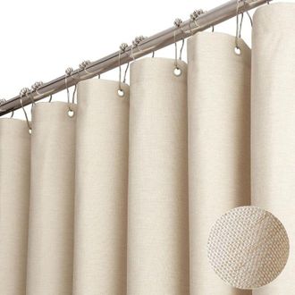 OEM Cortina De Ducha De Poli&eacute;ster Texturizado, Resistente, Con 12 Ganchos De Pl&aacute;stico, Impermeable Y Decorativa, 180 X 180 Cm, Beige/crema