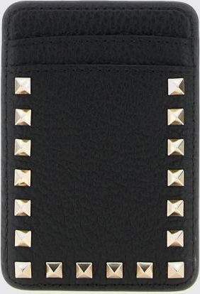 Valentino Garavani Rockstud Grained Calfskin Leather Card Holder with Studs