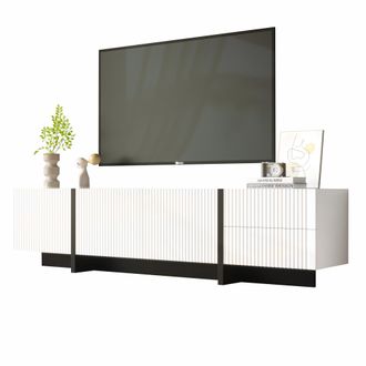 STILVORA Mueble Tv Con 3 Puertas Y 2 Cajones, Bisagras Con Amortiguaci&oacute;n, Estilo Moderno, 190&times;35&times;45 Cm, En Mdf Y Tablero De Part&iacute;culas, Negro Blanco
