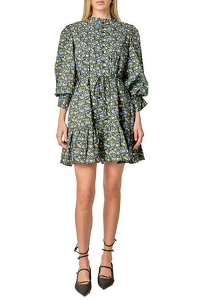 English Factory Mock Neck Cotton Button-Up Minidress in Black Multi at Nordstrom, Size X-Small