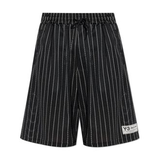 Yohji Yamamoto Long Shorts, male, Black, Size: S Perforated Striped Shorts
