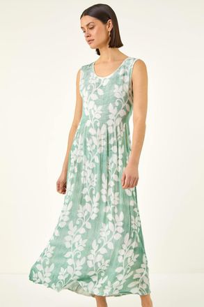 Roman Leaf Print Crinkle Midi Dress