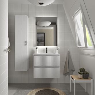 Cygnus Bath Mueble De Ba&ntilde;o Kira 60cm Blanco Mate 2 Cajones Lavabo 1 Poza Porcelana