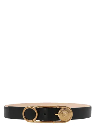 Versace Black Safety Pin Solid Buckle Belt