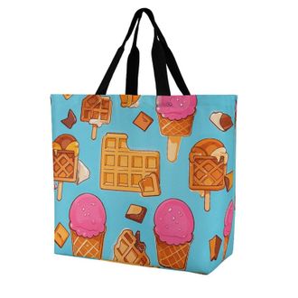 Generic Ice Cream And Waffle Pattern Shopper Bag Waterproof Women Handbag Eco Friendly Shoulder Bags For Work Picnic College