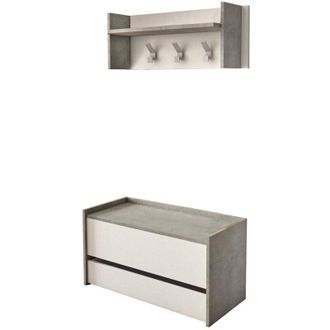 Dmora Mueble De Entrada Brionia, Entrada Moderna Con Perchero, Mueble Con Zapatero, Armario Multifunci&oacute;n, Cm 50x32h182, Cemento Y Blanco, Con Embalaje Refor
