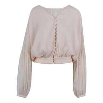 Rotate ROTATE Birger Christensen, Blouses, female, Beige, Size: XS Draped Button-Up Blouse