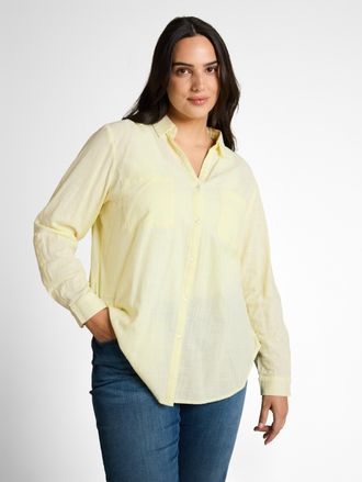 Tom Tailor Shirtbluse TOM TAILOR PLUS, Damen, Gr. 44, soft lemon, Web, Obermaterial: 100% Baumwolle, normal h&uuml;ftbedeckend, V-Ausschnitt, Aufschlag, Blusen Shirtb