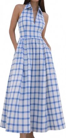 Caroline Constas Aya Collared Midi Halter Dress In Periwinkle
