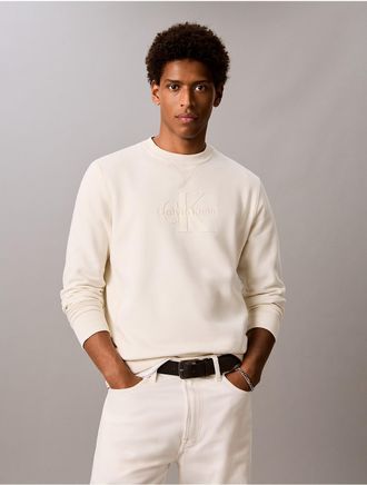 Calvin Klein Jeans Calvin Klein Mens Fleece Monologo Crewneck Sweatshirt - White - 2XL