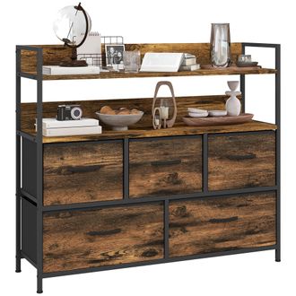 HOMCOM Bedroom Chest of Drawers 5 Drawer Dresser w/ Shelves - Rustic Brown | TJ Hughes