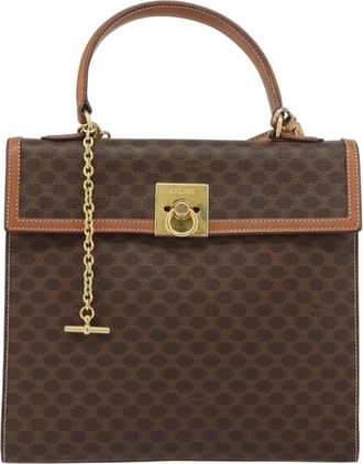 Celine Vintage Macadam Handbag Canvas And Leather Brown Canvas Handbag (Pre-Owned)