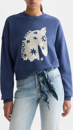 Scotch & Soda Horse Cotton Graphic Sweatshirt in Oceana at Nordstrom, Size X-Large