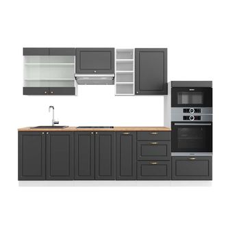 Vicco Mueble De Cocina Fame-line, Antracita-oro/blanco, 280 Cm, Et Roble