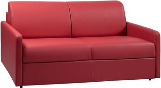 Vente-Unique Sof&aacute; cama de 3 plazas tipo italiano de piel sint&eacute;tica CALIFE - Rojo - Somier de l&aacute;minas de 140 cm - Colch&oacute;n de 18 cm