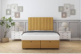 Comfort Beds Lorenzo Plush Ottoman Bed Base-26 Strutted Headboard in Mustard | Size: Small Single