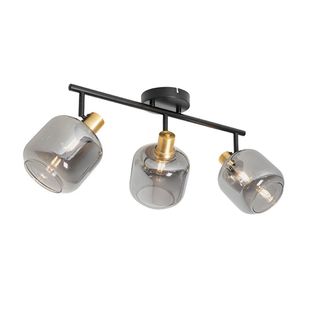 QAZQA Moderno Foco De Techo Negro Con Cristal Ahumado Oblongo 3 Luces - Zuzanna Vidrio /acero Alargada Adecuado Para Led Max. 3 X 25 Watt - Qazqa