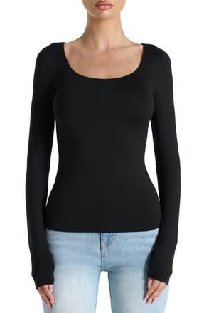 Naked Wardrobe Bare Scoop Neck Long Sleeve Top in Black at Nordstrom Rack, Size X-Small