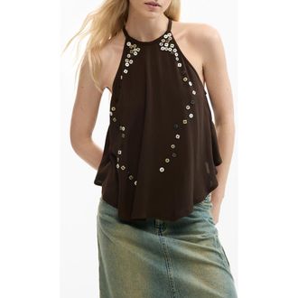 Desigual Button Trapeze Top in Brown at Nordstrom, Size X-Small