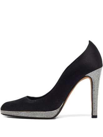 Rene Caovilla 105mm pumps met plateauzool verfraaid met stras - Zwart